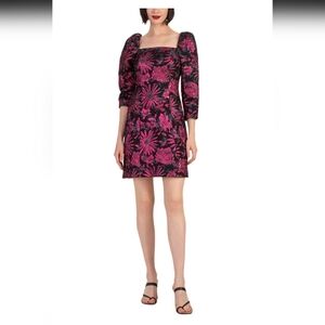 Trina Turk Cassiopeia Puff Sleeve Dress Floral Jacquard Metallic NWT 14